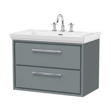 Hudson Reed Lille 800mm Wall Hung 2-drawer Vanity With Basin - 3 Tap Hole Contemp Coastal Grey Fireclay,MFC Smooth Matt 606x830x471mm - JJ Building Materials