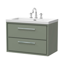 Hudson Reed Lille 800mm Wall Hung 2-drawer Vanity With Basin - 3 Tap Hole Contemp Fern Green Fireclay,MFC Smooth Matt 584x813x462mm - JJ Building Materials