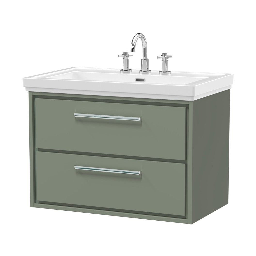 Hudson Reed Lille 800mm Wall Hung 2-drawer Vanity With Basin - 3 Tap Hole Contemp Fern Green Fireclay,MFC Smooth Matt 606x830x471mm - JJ Building Materials