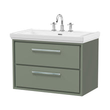 Hudson Reed Lille 800mm Wall Hung 2-drawer Vanity With Basin - 3 Tap Hole Contemp Fern Green Fireclay,MFC Smooth Matt 606x830x471mm - JJ Building Materials