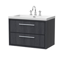 Hudson Reed Lille 800mm Wall Hung 2 - drawer Vanity With Basin - 3 Tap Hole Contemp Graphite Grey Woodgrain Fireclay,MFC Textured Woodgrain 584x813x462mm - JJ Building Materials