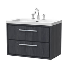 Hudson Reed Lille 800mm Wall Hung 2-drawer Vanity With Basin - 3 Tap Hole Contemp Graphite Grey Woodgrain Fireclay,MFC Textured Woodgrain 584x813x462mm - JJ Building Materials
