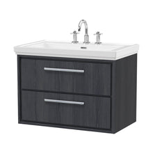 Hudson Reed Lille 800mm Wall Hung 2-drawer Vanity With Basin - 3 Tap Hole Contemp Graphite Grey Woodgrain Fireclay,MFC Textured Woodgrain 606x830x471mm - JJ Building Materials