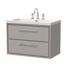 Hudson Reed Lille 800mm Wall Hung 2-drawer Vanity With Basin - 3 Tap Hole Contemp Pebble Grey Fireclay,MFC Smooth Matt 584x813x462mm - JJ Building Materials