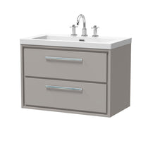 Hudson Reed Lille 800mm Wall Hung 2 - drawer Vanity With Basin - 3 Tap Hole Contemp Pebble Grey Fireclay,MFC Smooth Matt 584x813x462mm - JJ Building Materials