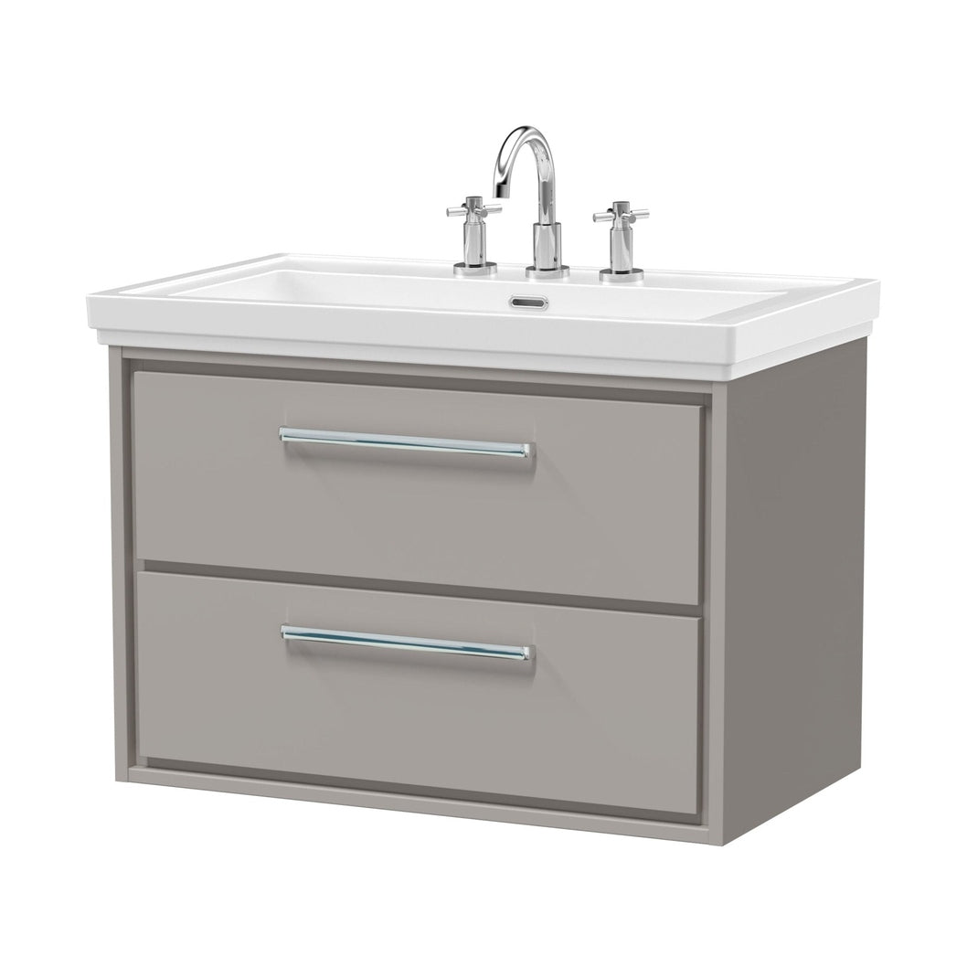 Hudson Reed Lille 800mm Wall Hung 2-drawer Vanity With Basin - 3 Tap Hole Contemp Pebble Grey Fireclay,MFC Smooth Matt 606x830x471mm - JJ Building Materials