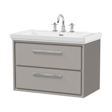 Hudson Reed Lille 800mm Wall Hung 2-drawer Vanity With Basin - 3 Tap Hole Contemp Pebble Grey Fireclay,MFC Smooth Matt 606x830x471mm - JJ Building Materials
