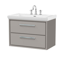 Hudson Reed Lille 800mm Wall Hung 2 - drawer Vanity With Basin - 3 Tap Hole Contemp Pebble Grey Fireclay,MFC Smooth Matt 606x830x471mm - JJ Building Materials