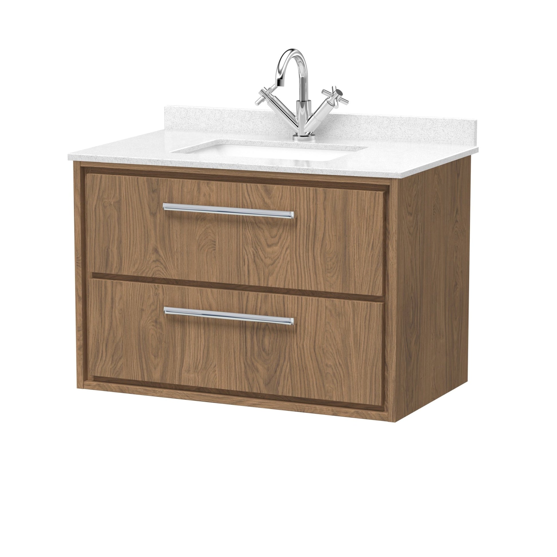Hudson Reed Lille 800mm Wall Hung 2 - drawer Vanity With Marble Worktop Basin Contemp Antique Oak MFC Textured Woodgrain,vitreous China 617x820x470mm - JJ Building Materials