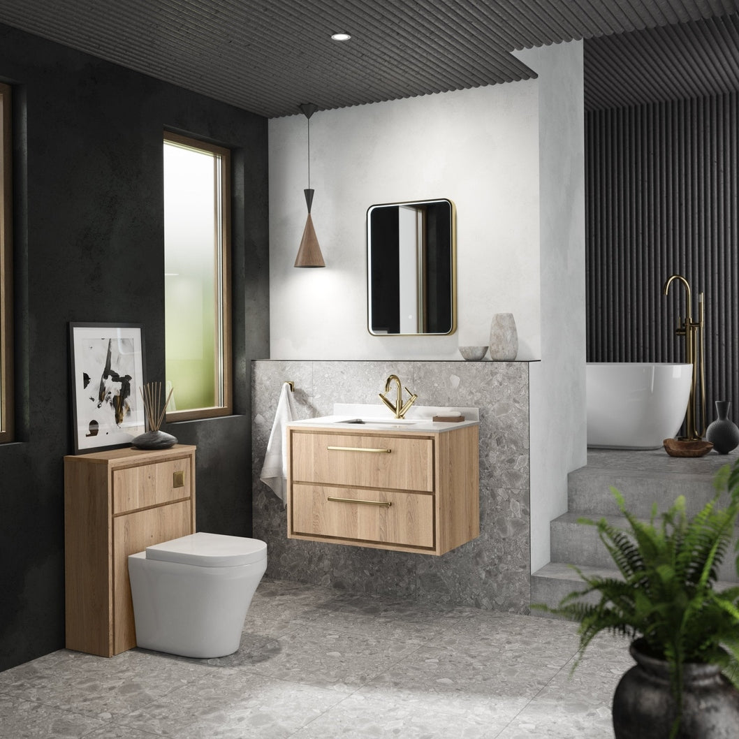 Hudson Reed Lille 800mm Wall Hung 2-drawer Vanity With Marble Worktop Basin Contemp Bleached Oak MFC Textured Woodgrain,vitreous China 617x820x470mm - JJ Building Materials