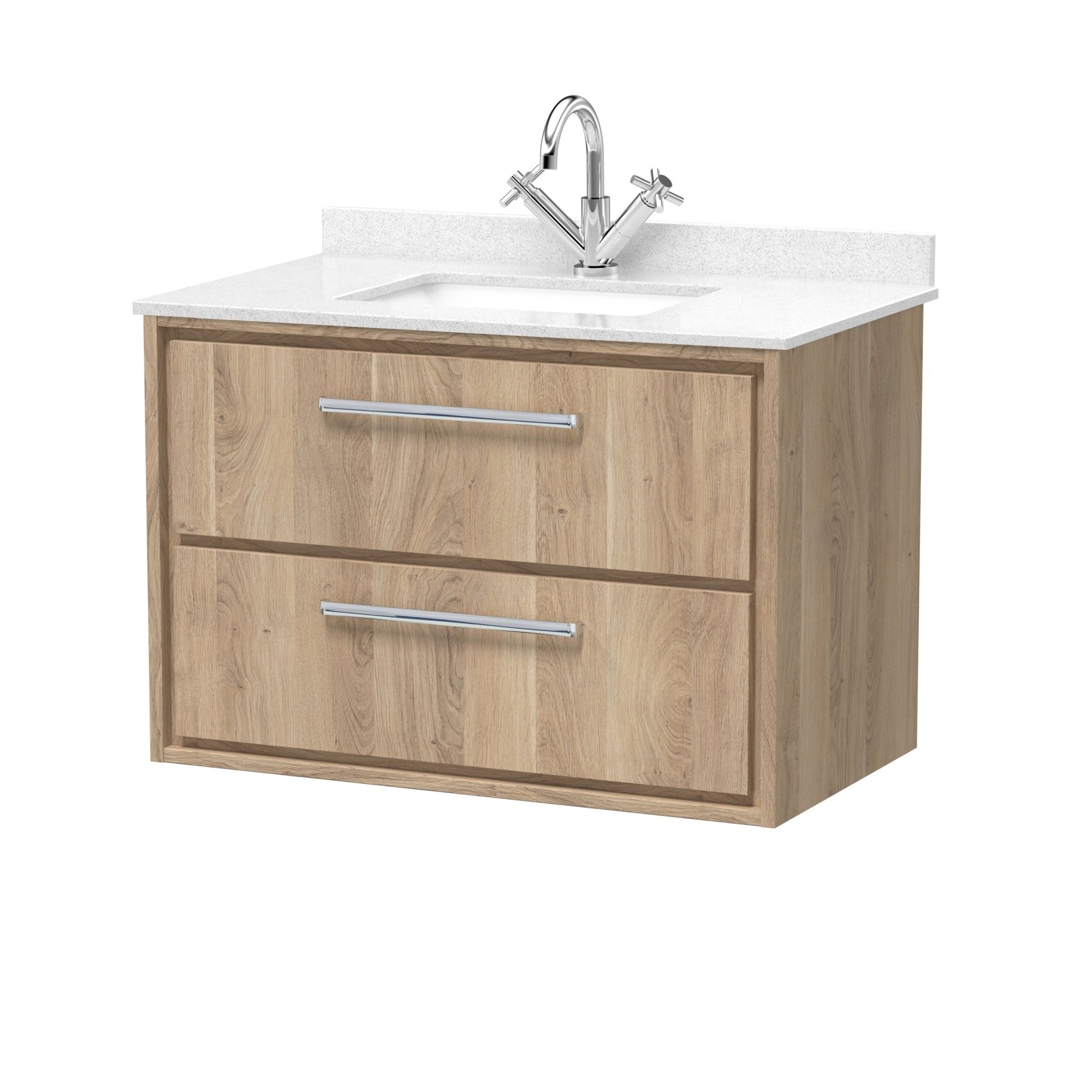 Hudson Reed Lille 800mm Wall Hung 2 - drawer Vanity With Marble Worktop Basin Contemp Bleached Oak MFC Textured Woodgrain,vitreous China 617x820x470mm - JJ Building Materials