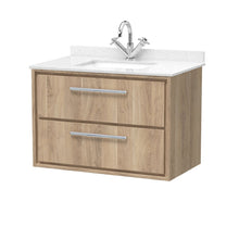 Hudson Reed Lille 800mm Wall Hung 2 - drawer Vanity With Marble Worktop Basin Contemp Bleached Oak MFC Textured Woodgrain,vitreous China 617x820x470mm - JJ Building Materials