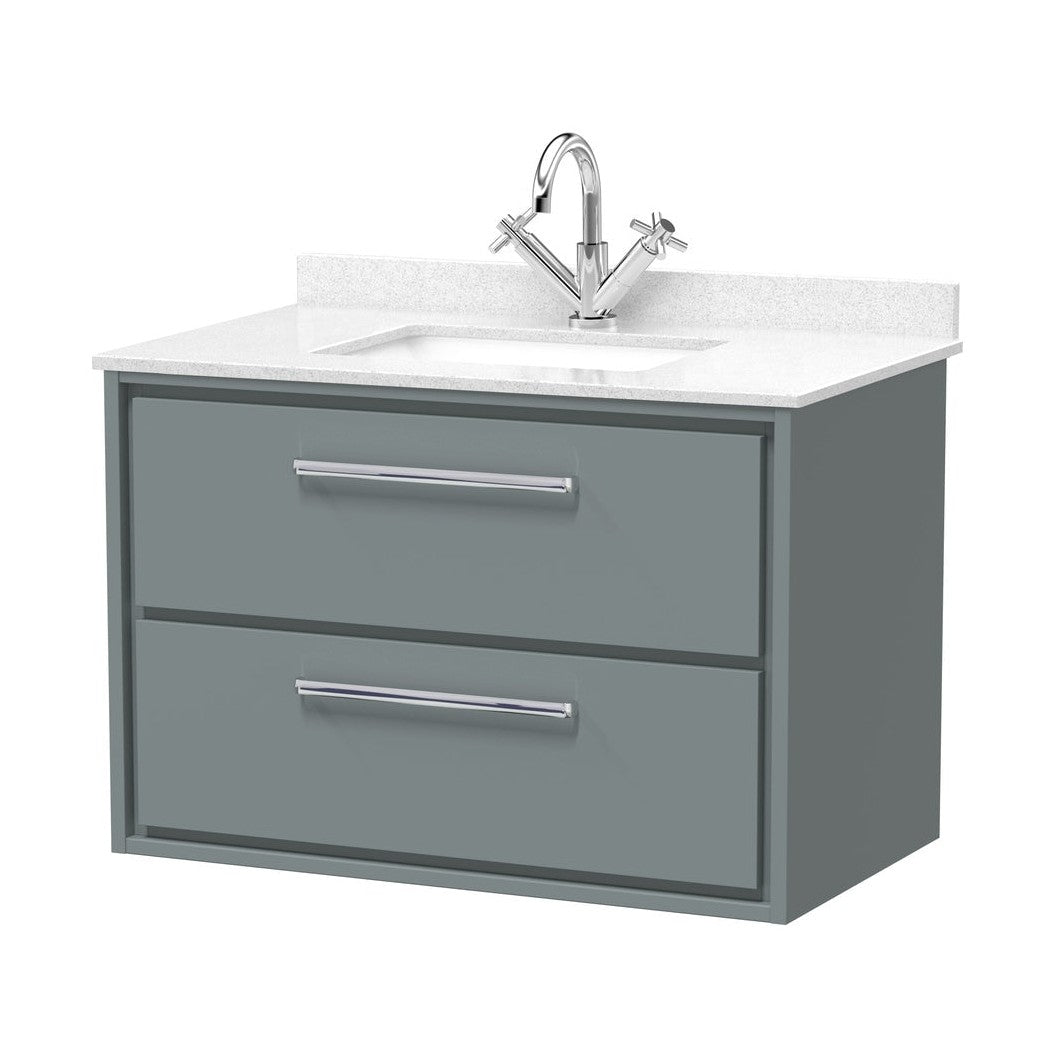 Hudson Reed Lille 800mm Wall Hung 2-drawer Vanity With Marble Worktop Basin Contemp Coastal Grey MFC Smooth Matt,vitreous China 617x820x470mm - JJ Building Materials