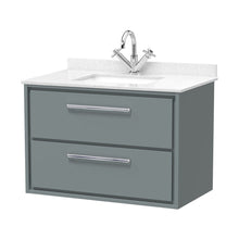 Hudson Reed Lille 800mm Wall Hung 2-drawer Vanity With Marble Worktop Basin Contemp Coastal Grey MFC Smooth Matt,vitreous China 617x820x470mm - JJ Building Materials