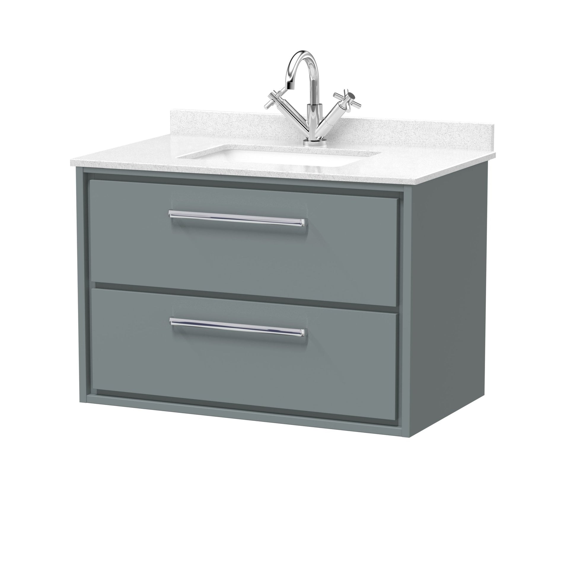 Hudson Reed Lille 800mm Wall Hung 2 - drawer Vanity With Marble Worktop Basin Contemp Coastal Grey MFC Smooth Matt,vitreous China 617x820x470mm - JJ Building Materials