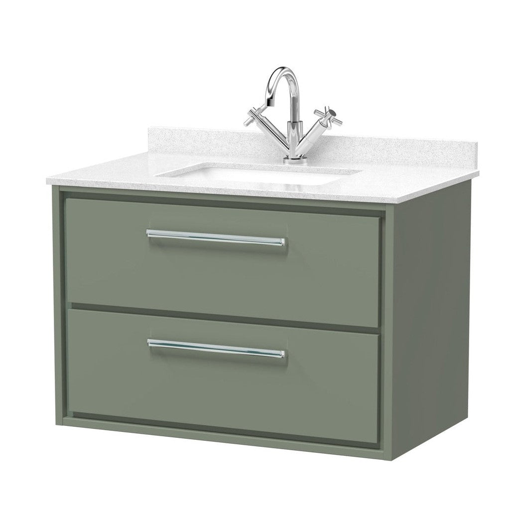 Hudson Reed Lille 800mm Wall Hung 2-drawer Vanity With Marble Worktop Basin Contemp Fern Green MFC Smooth Matt,vitreous China 617x820x470mm - JJ Building Materials