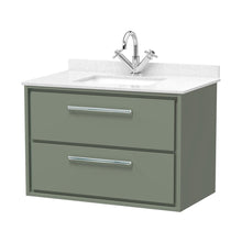 Hudson Reed Lille 800mm Wall Hung 2-drawer Vanity With Marble Worktop Basin Contemp Fern Green MFC Smooth Matt,vitreous China 617x820x470mm - JJ Building Materials