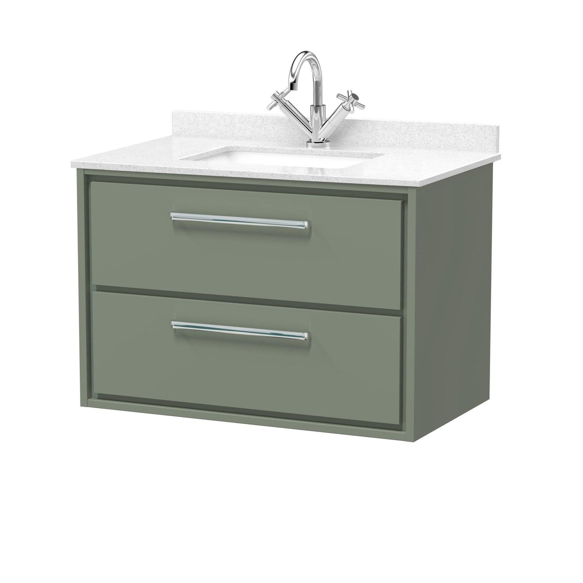Hudson Reed Lille 800mm Wall Hung 2 - drawer Vanity With Marble Worktop Basin Contemp Fern Green MFC Smooth Matt,vitreous China 617x820x470mm - JJ Building Materials