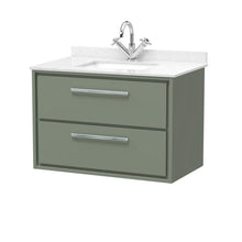 Hudson Reed Lille 800mm Wall Hung 2 - drawer Vanity With Marble Worktop Basin Contemp Fern Green MFC Smooth Matt,vitreous China 617x820x470mm - JJ Building Materials