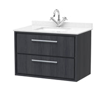 Hudson Reed Lille 800mm Wall Hung 2 - drawer Vanity With Marble Worktop Basin Contemp Graphite Grey Woodgrain MFC Textured Woodgrain,vitreous China 617x820x470mm - JJ Building Materials