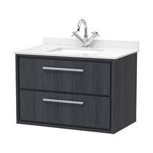 Hudson Reed Lille 800mm Wall Hung 2-drawer Vanity With Marble Worktop Basin Contemp Graphite Grey Woodgrain MFC Textured Woodgrain,vitreous China 617x820x470mm - JJ Building Materials
