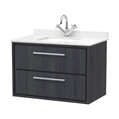 Hudson Reed Lille 800mm Wall Hung 2-drawer Vanity With Marble Worktop Basin Contemp Graphite Grey Woodgrain MFC Textured Woodgrain,vitreous China 617x820x470mm - JJ Building Materials