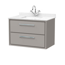 Hudson Reed Lille 800mm Wall Hung 2 - drawer Vanity With Marble Worktop Basin Contemp Pebble Grey MFC Smooth Matt,vitreous China 617x820x470mm - JJ Building Materials