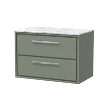Hudson Reed Lille 800mm Wall Hung 2 - drawer Vanity With Marble Worktop Contemp Fern Green MFC Smooth Matt,natural Marble 539x810x460mm - LIL3126CMT - JJ Building Materials