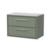 Hudson Reed Lille 800mm Wall Hung 2 - drawer Vanity With Marble Worktop Contemp Fern Green MFC Smooth Matt,natural Marble 539x810x460mm - LIL3126GMT - JJ Building Materials