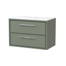 Hudson Reed Lille 800mm Wall Hung 2 - drawer Vanity With Marble Worktop Contemp Fern Green MFC Smooth Matt,natural Marble 539x810x460mm - LIL3126WMT - JJ Building Materials