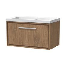 Hudson Reed Lille 800mm Wall Hung Single Drawer Vanity With Basin - 0 Tap Hole Contemp Antique Oak Fireclay,MFC Textured Woodgrain 476x813x462mm - JJ Building Materials