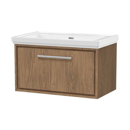Hudson Reed Lille 800mm Wall Hung Single Drawer Vanity With Basin - 0 Tap Hole Contemp Antique Oak Fireclay,MFC Textured Woodgrain 498x830x471mm - JJ Building Materials