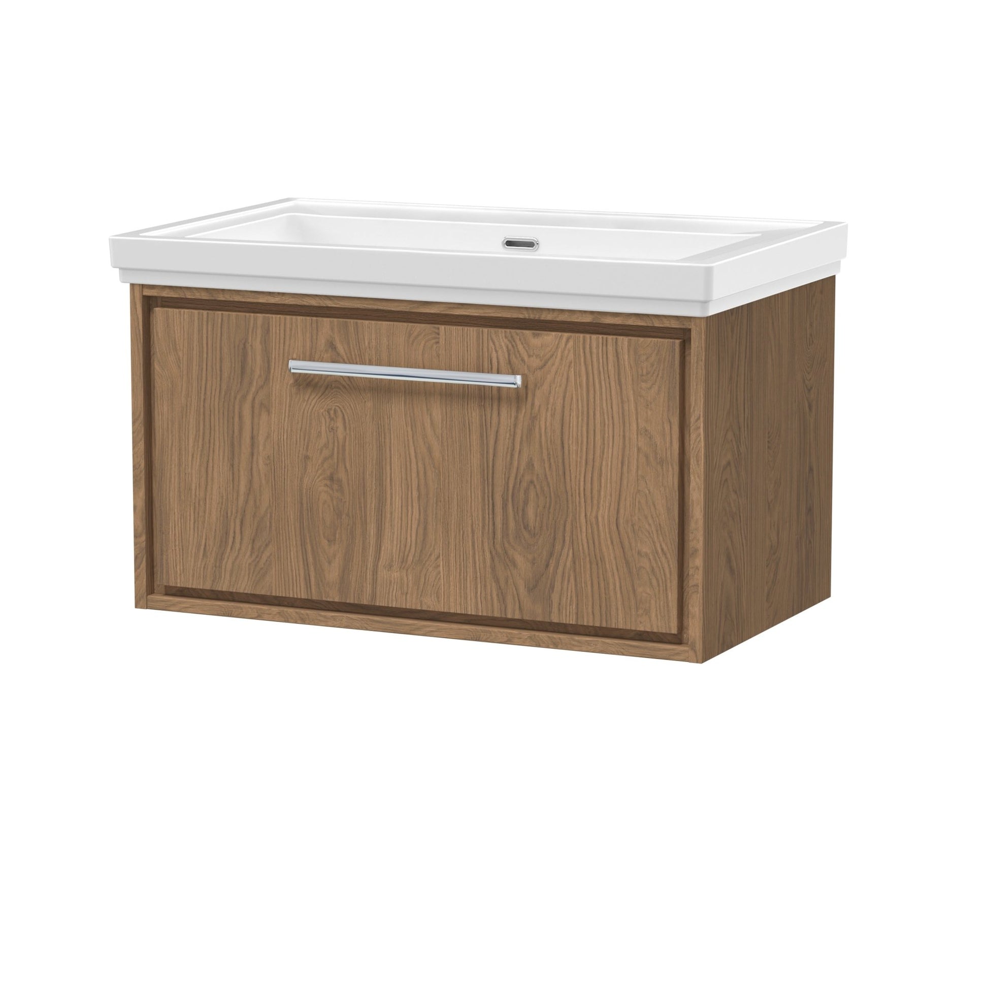 Hudson Reed Lille 800mm Wall Hung Single Drawer Vanity With Basin - 0 Tap Hole Contemp Antique Oak Fireclay,MFC Textured Woodgrain 498x830x471mm - JJ Building Materials