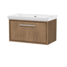 Hudson Reed Lille 800mm Wall Hung Single Drawer Vanity With Basin - 0 Tap Hole Contemp Antique Oak Fireclay,MFC Textured Woodgrain 498x830x471mm - JJ Building Materials