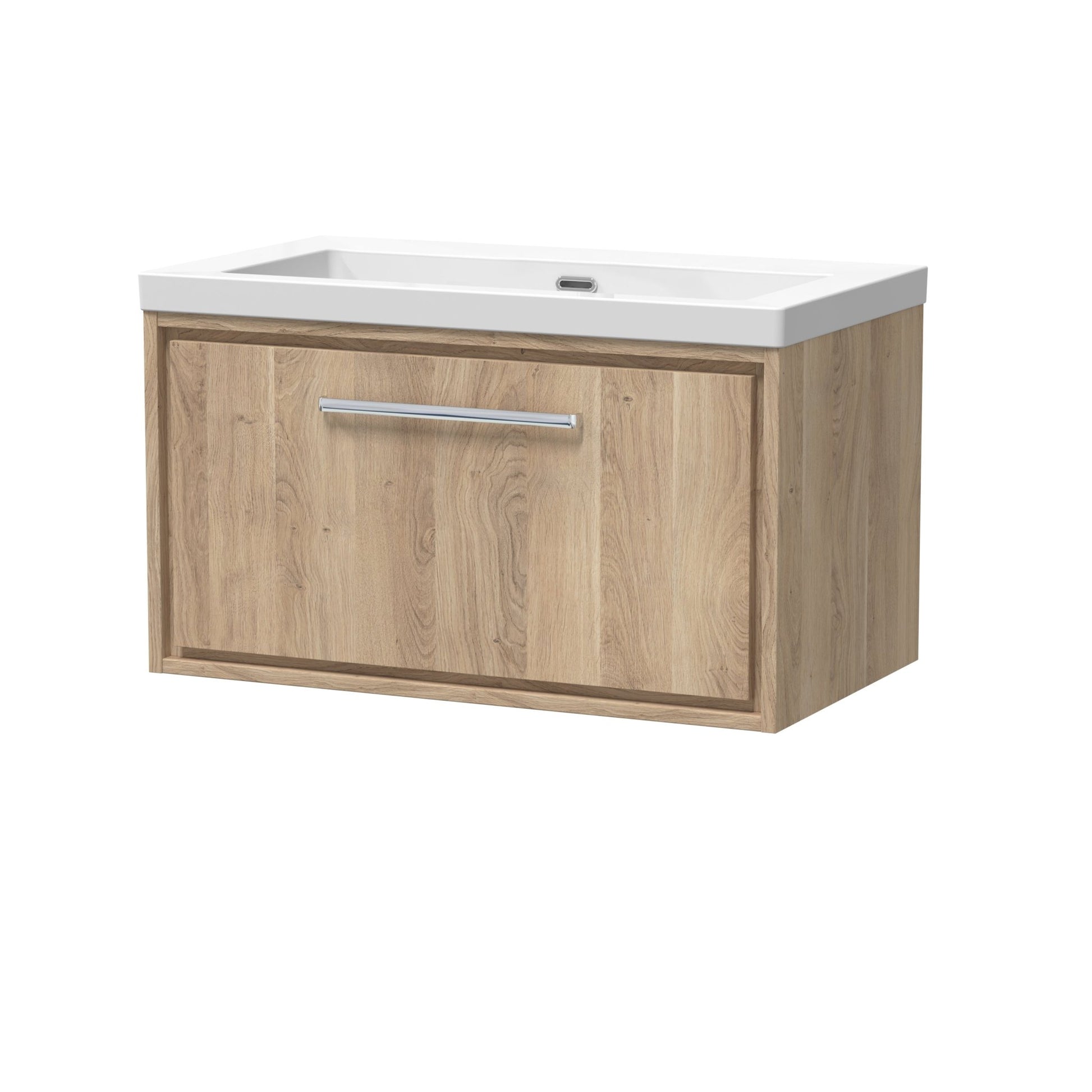 Hudson Reed Lille 800mm Wall Hung Single Drawer Vanity With Basin - 0 Tap Hole Contemp Bleached Oak Fireclay,MFC Textured Woodgrain 476x813x462mm - JJ Building Materials