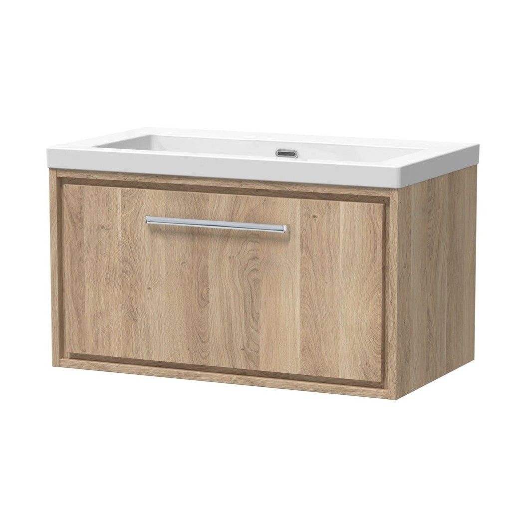 Hudson Reed Lille 800mm Wall Hung Single Drawer Vanity With Basin - 0 Tap Hole Contemp Bleached Oak Fireclay,MFC Textured Woodgrain 476x813x462mm - JJ Building Materials