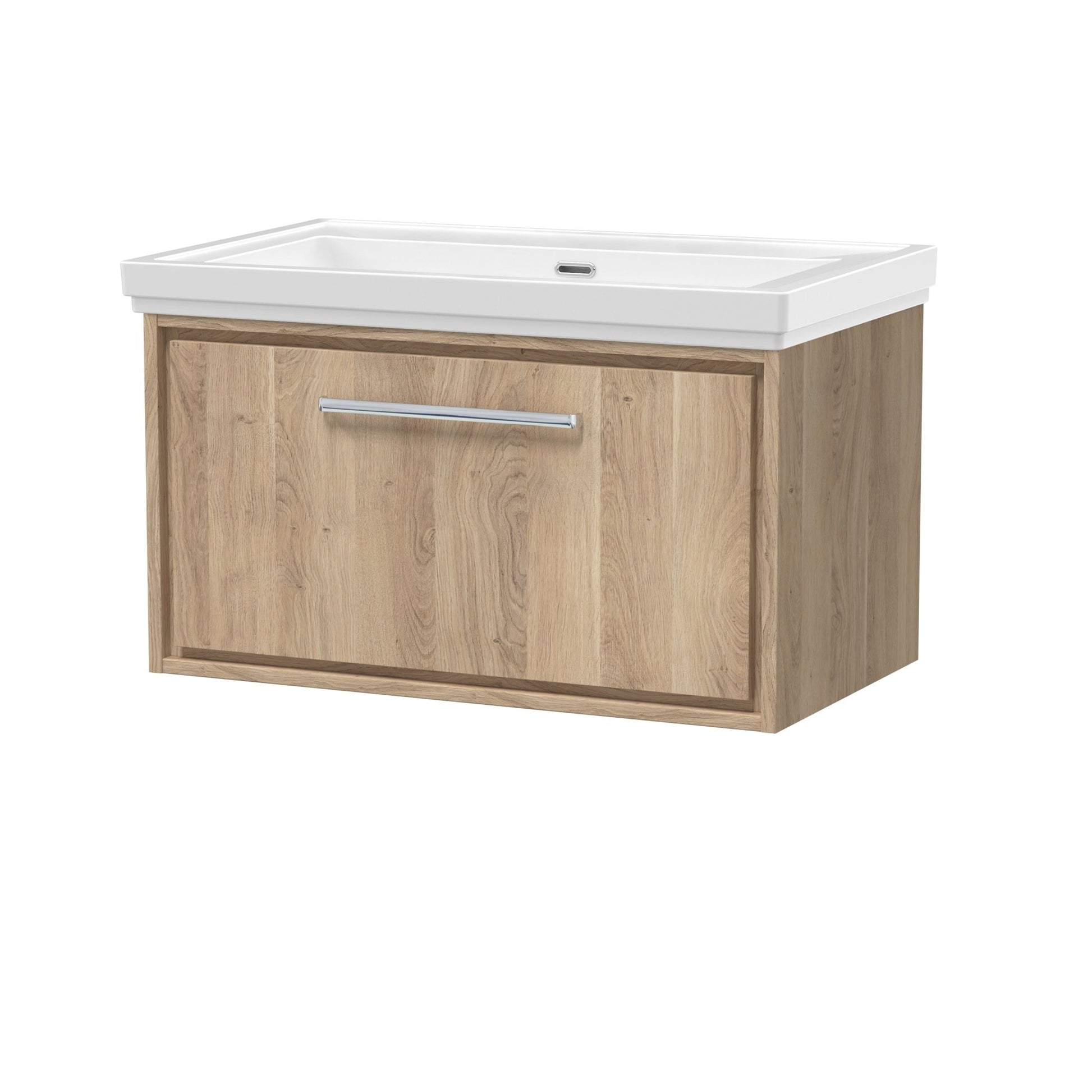 Hudson Reed Lille 800mm Wall Hung Single Drawer Vanity With Basin - 0 Tap Hole Contemp Bleached Oak Fireclay,MFC Textured Woodgrain 498x830x471mm - JJ Building Materials