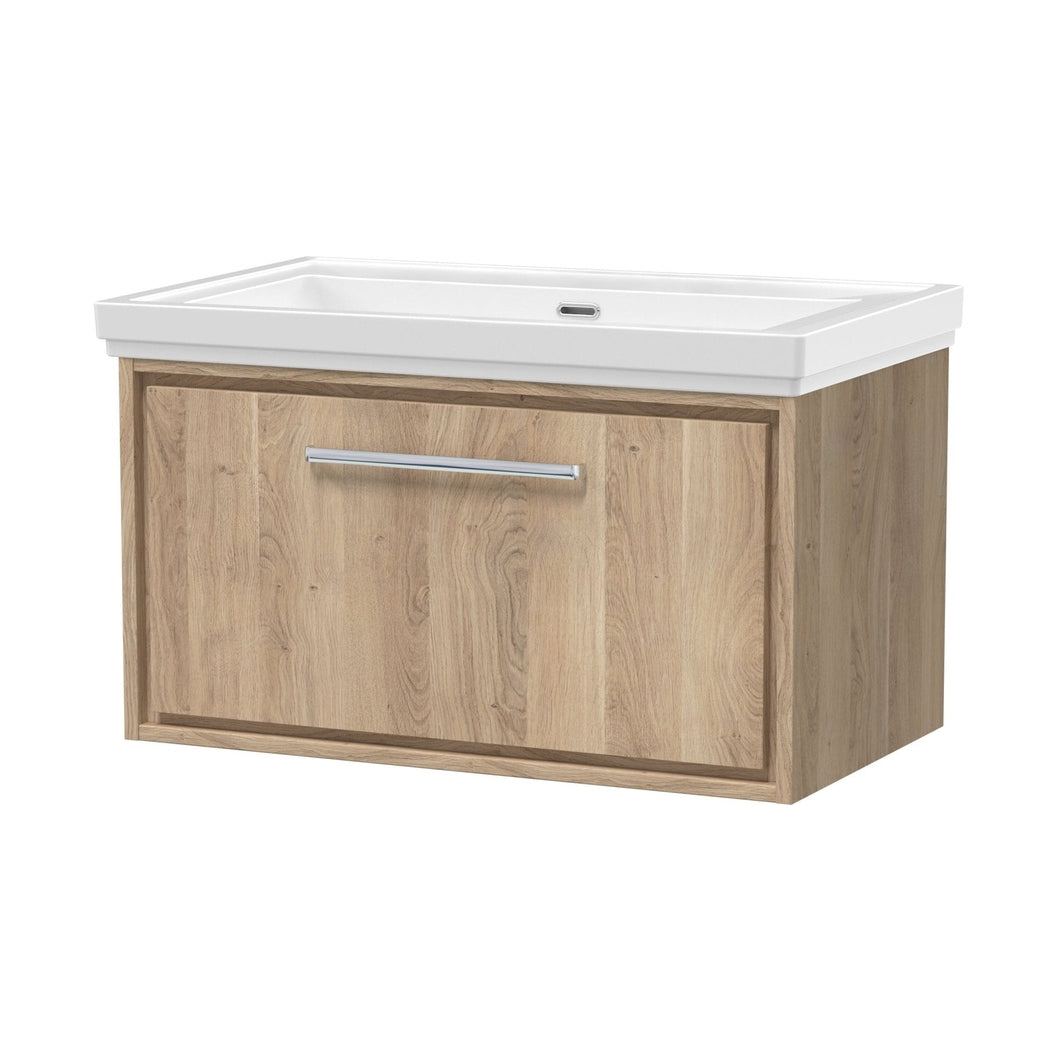 Hudson Reed Lille 800mm Wall Hung Single Drawer Vanity With Basin - 0 Tap Hole Contemp Bleached Oak Fireclay,MFC Textured Woodgrain 498x830x471mm - JJ Building Materials