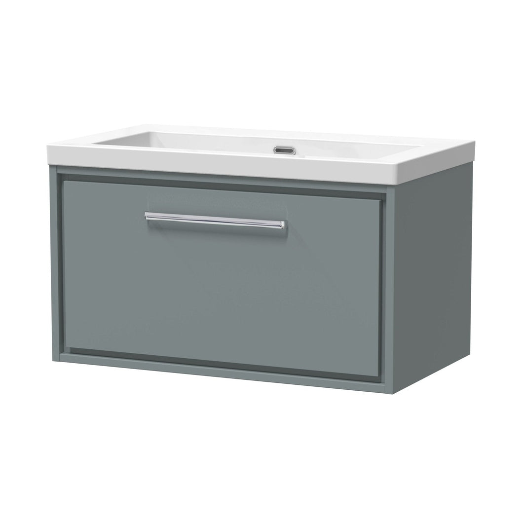 Hudson Reed Lille 800mm Wall Hung Single Drawer Vanity With Basin - 0 Tap Hole Contemp Coastal Grey Fireclay,MFC Smooth Matt 476x813x462mm - JJ Building Materials