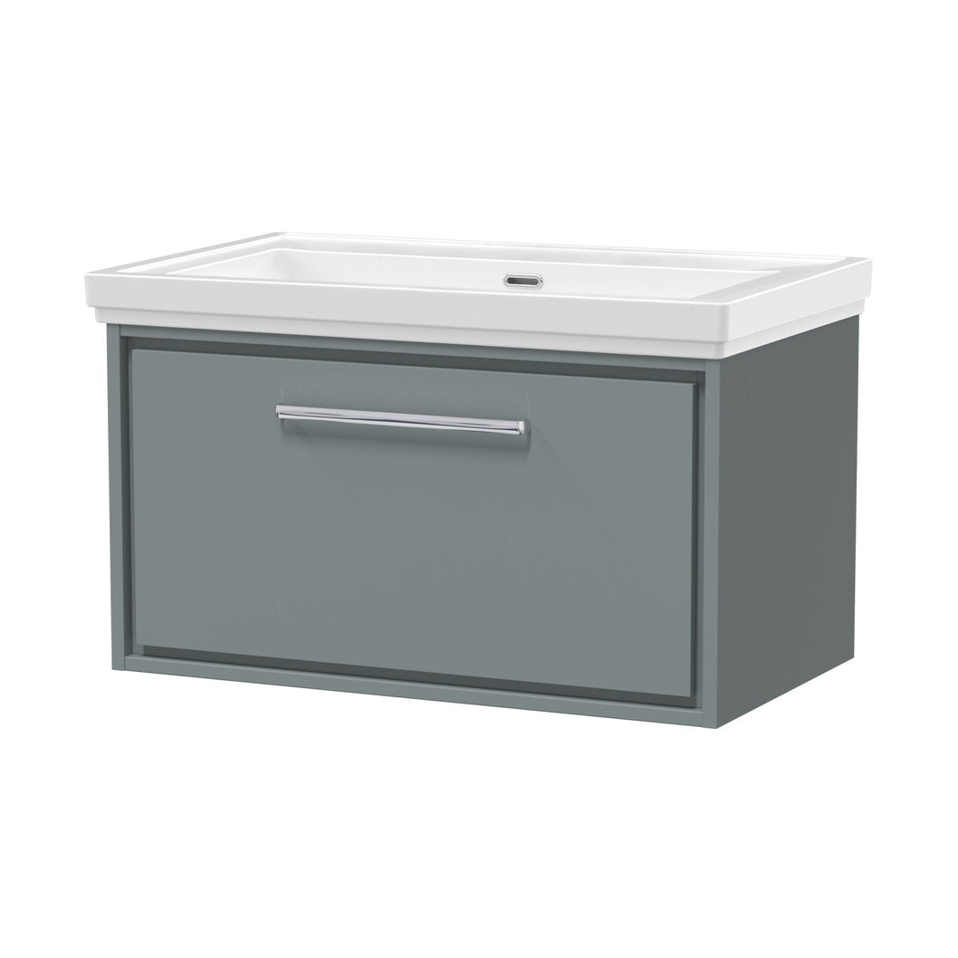 Hudson Reed Lille 800mm Wall Hung Single Drawer Vanity With Basin - 0 Tap Hole Contemp Coastal Grey Fireclay,MFC Smooth Matt 498x830x471mm - JJ Building Materials