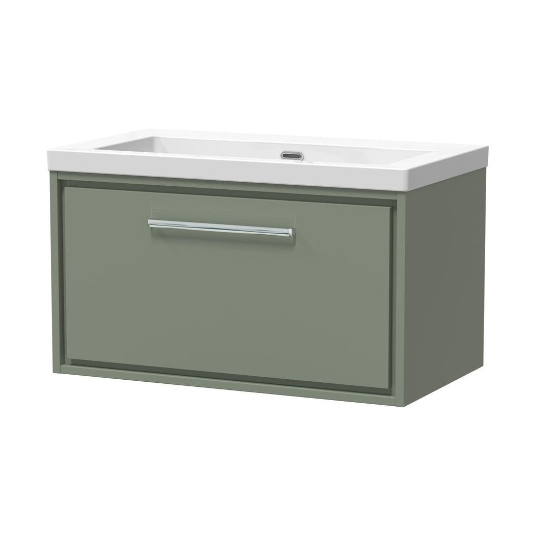 Hudson Reed Lille 800mm Wall Hung Single Drawer Vanity With Basin - 0 Tap Hole Contemp Fern Green Fireclay,MFC Smooth Matt 476x813x462mm - JJ Building Materials