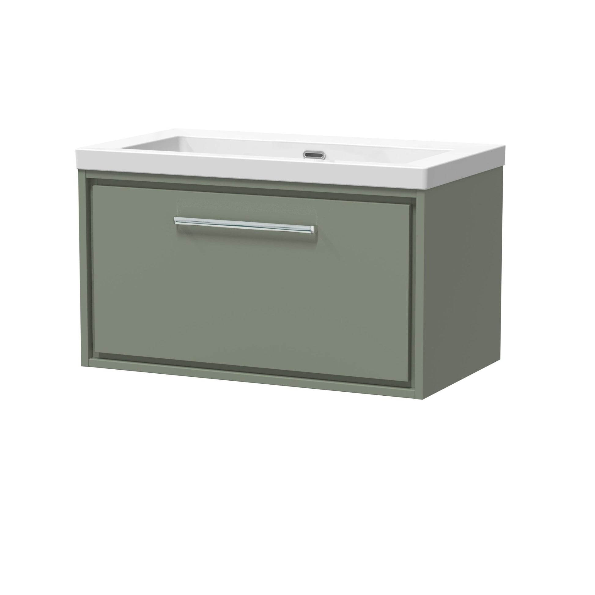 Hudson Reed Lille 800mm Wall Hung Single Drawer Vanity With Basin - 0 Tap Hole Contemp Fern Green Fireclay,MFC Smooth Matt 476x813x462mm - JJ Building Materials