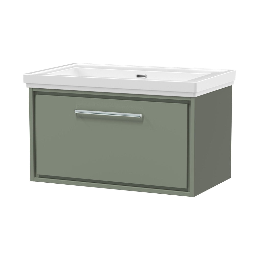 Hudson Reed Lille 800mm Wall Hung Single Drawer Vanity With Basin - 0 Tap Hole Contemp Fern Green Fireclay,MFC Smooth Matt 498x830x471mm - JJ Building Materials