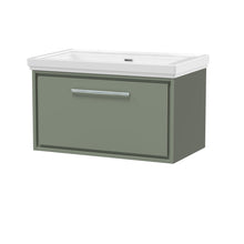 Hudson Reed Lille 800mm Wall Hung Single Drawer Vanity With Basin - 0 Tap Hole Contemp Fern Green Fireclay,MFC Smooth Matt 498x830x471mm - JJ Building Materials