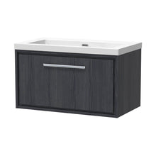 Hudson Reed Lille 800mm Wall Hung Single Drawer Vanity With Basin - 0 Tap Hole Contemp Graphite Grey Woodgrain Fireclay,MFC Textured Woodgrain 476x813x462mm - JJ Building Materials
