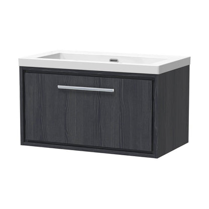Hudson Reed Lille 800mm Wall Hung Single Drawer Vanity With Basin - 0 Tap Hole Contemp Graphite Grey Woodgrain Fireclay,MFC Textured Woodgrain 476x813x462mm - JJ Building Materials