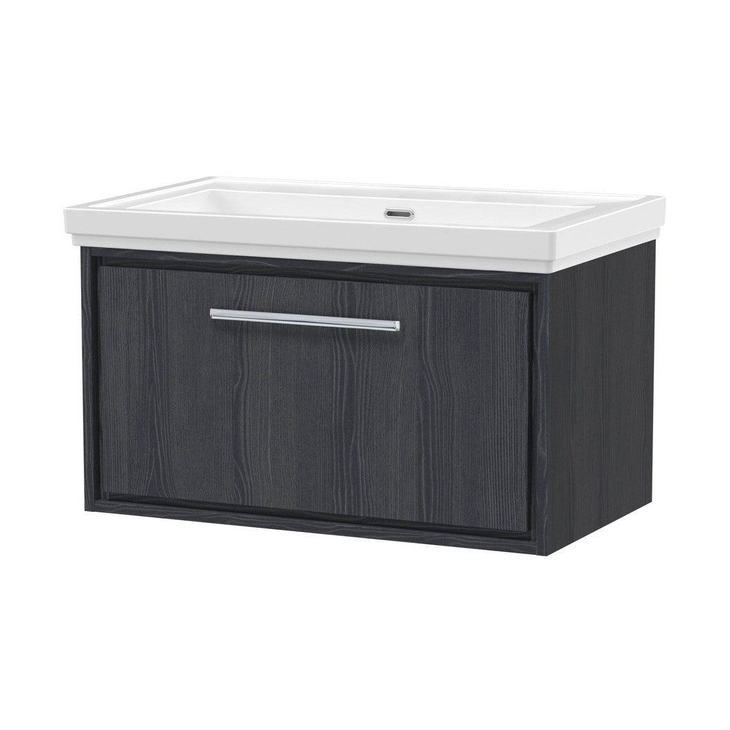 Hudson Reed Lille 800mm Wall Hung Single Drawer Vanity With Basin - 0 Tap Hole Contemp Graphite Grey Woodgrain Fireclay,MFC Textured Woodgrain 498x830x471mm - JJ Building Materials