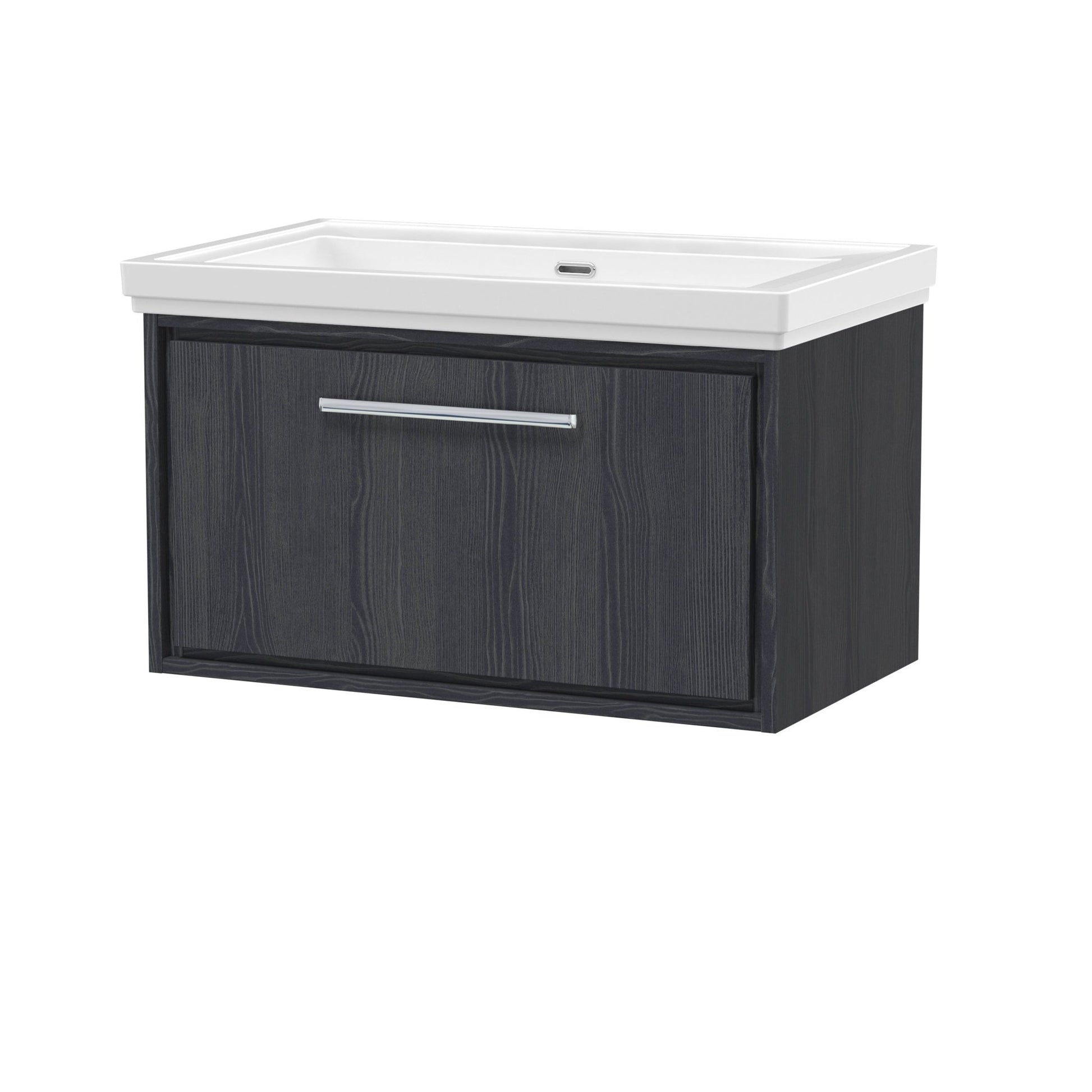 Hudson Reed Lille 800mm Wall Hung Single Drawer Vanity With Basin - 0 Tap Hole Contemp Graphite Grey Woodgrain Fireclay,MFC Textured Woodgrain 498x830x471mm - JJ Building Materials