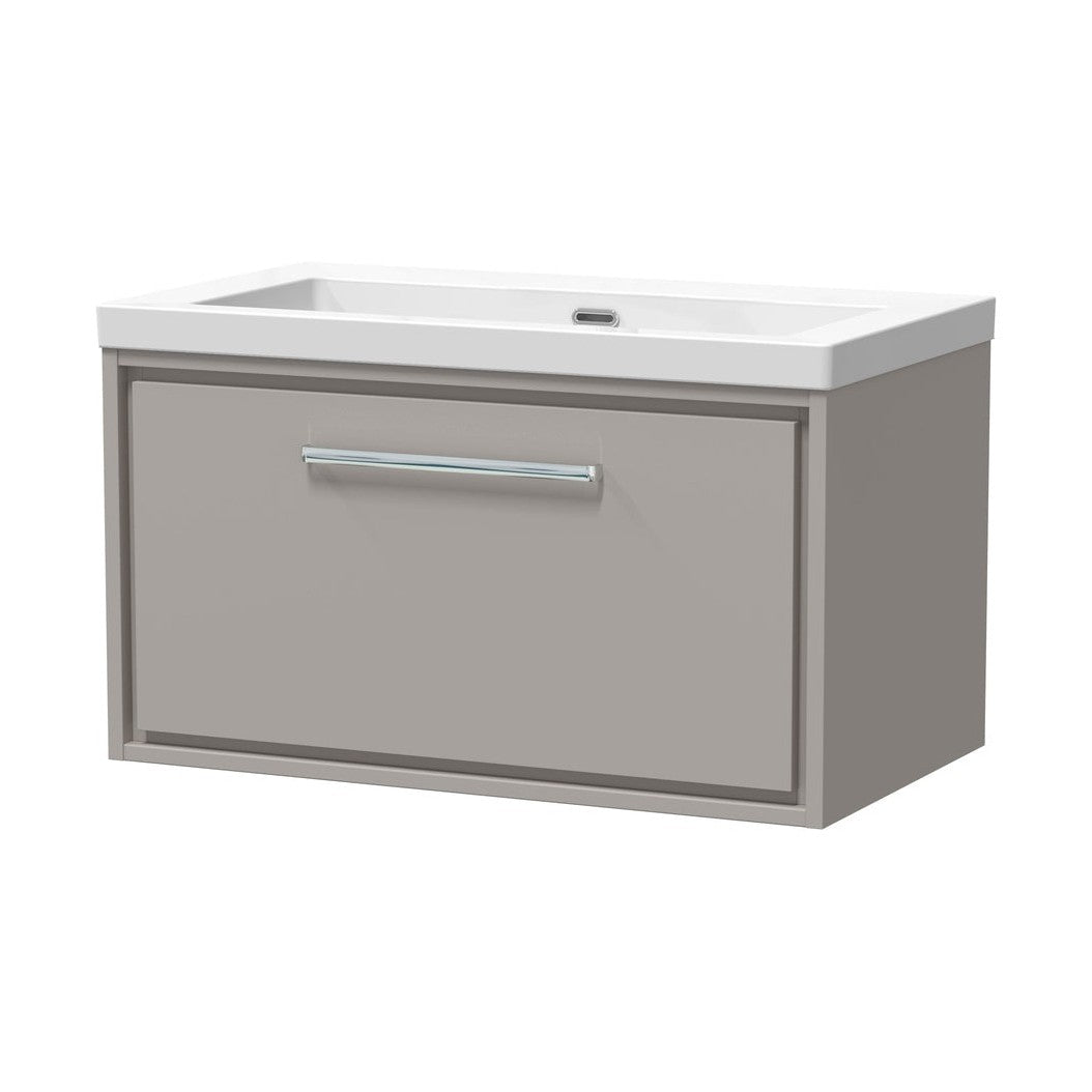 Hudson Reed Lille 800mm Wall Hung Single Drawer Vanity With Basin - 0 Tap Hole Contemp Pebble Grey Fireclay,MFC Smooth Matt 476x813x462mm - JJ Building Materials