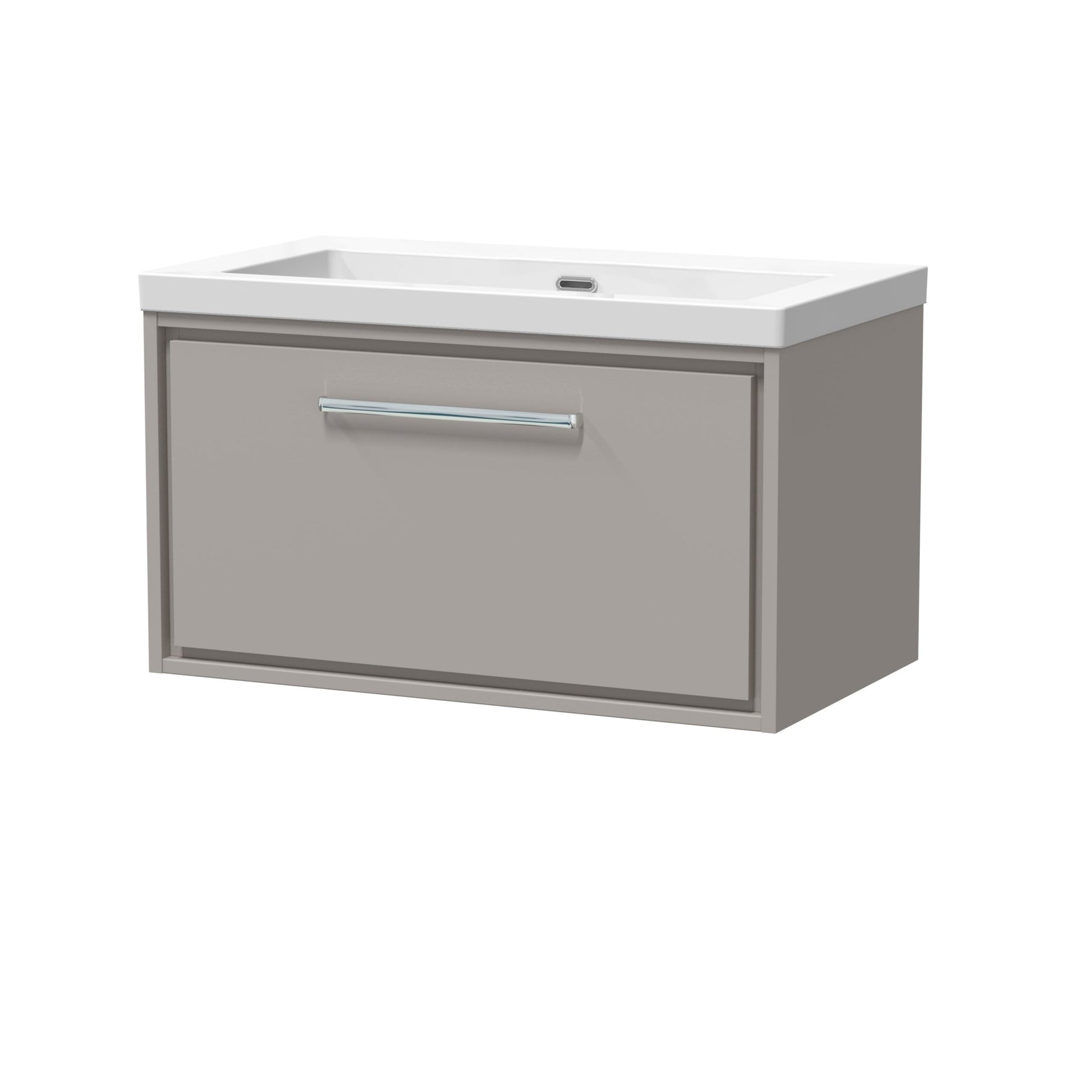 Hudson Reed Lille 800mm Wall Hung Single Drawer Vanity With Basin - 0 Tap Hole Contemp Pebble Grey Fireclay,MFC Smooth Matt 476x813x462mm - JJ Building Materials
